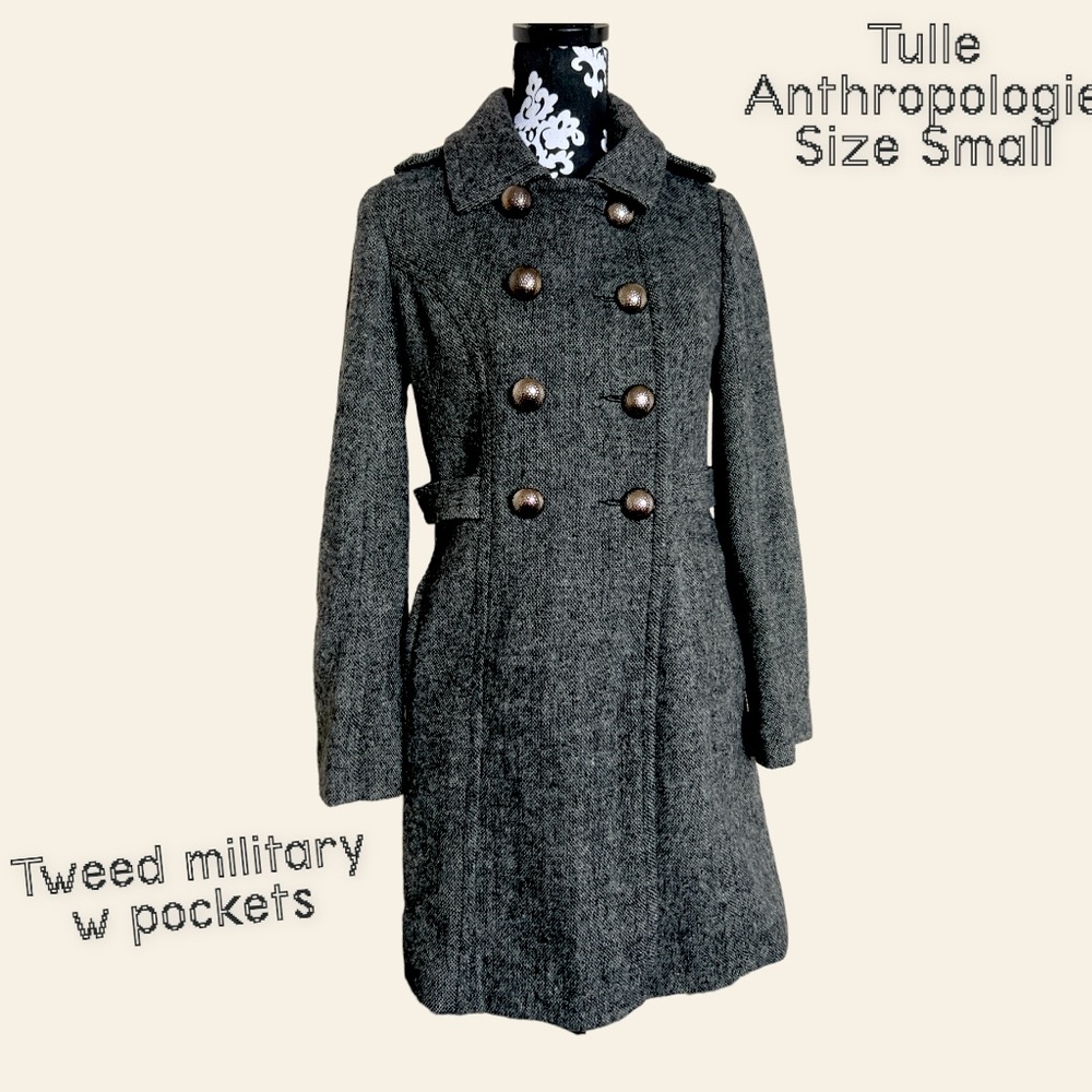 Anthropologie Tulle tweed military jacket w pockets